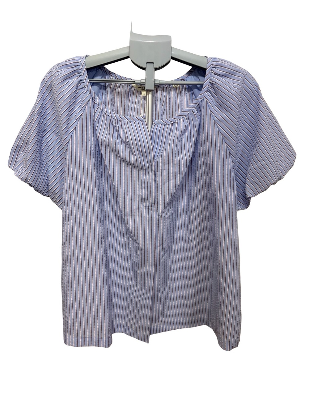 Max Studio Blue Striped Short-Sleeve Peasant Top